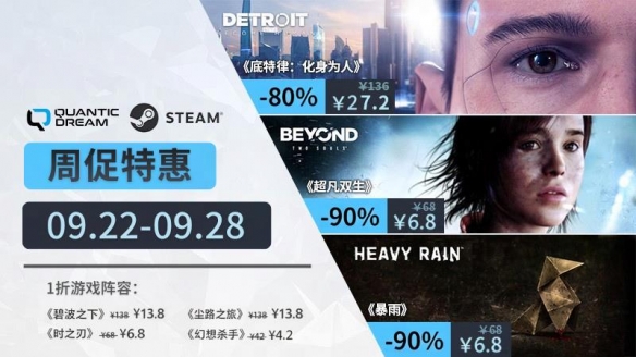 周促狂欢不停!Quantic Dream游戏史低齐放送
